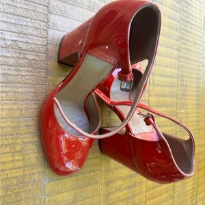 Laurence Dacade Red Patent Mary Jane Block Heels